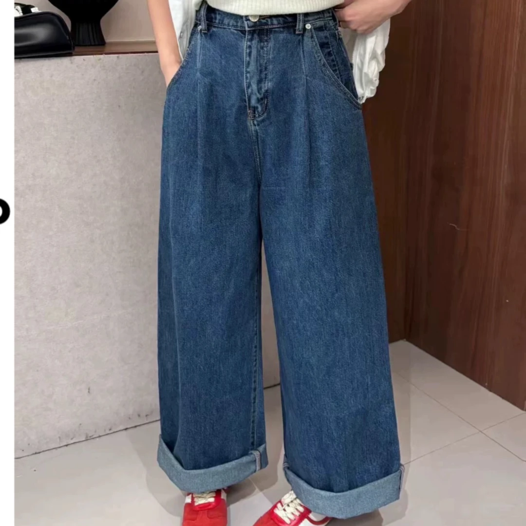 XJ 百搭复古春季宽松阔脚牛仔裤休闲宽松显瘦水洗春季  H0088