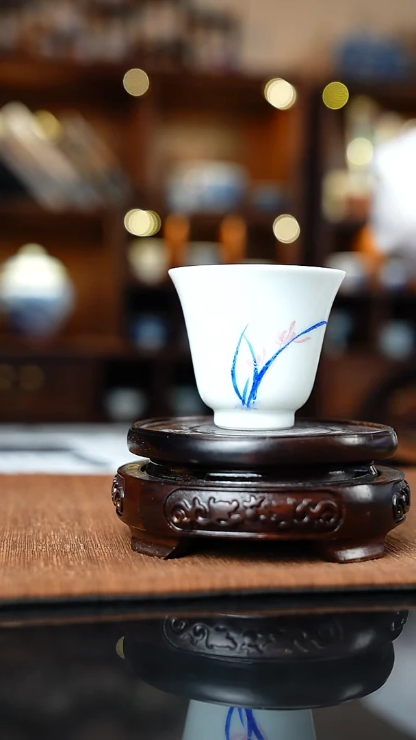 粉彩系列玉兰绘画 书法清和题字铃铛杯