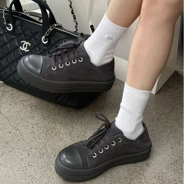 诗歌兰女鞋日系厚底踩跟休闲鞋2025新复古做旧户外风板鞋362-156