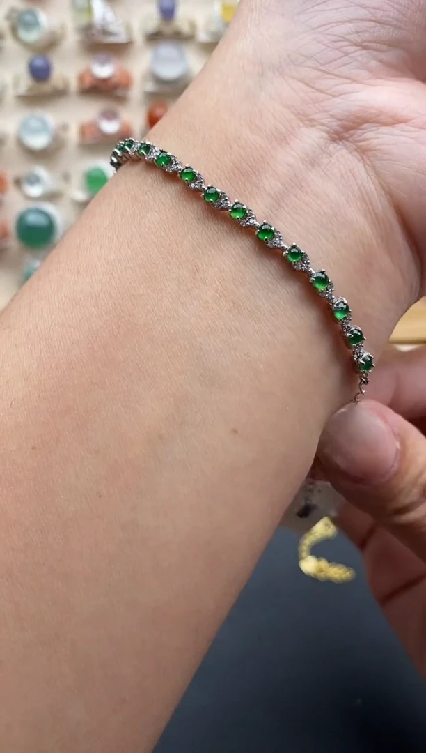 银S925镶嵌戒指翡翠缅甸天然A货翡翠111  3-