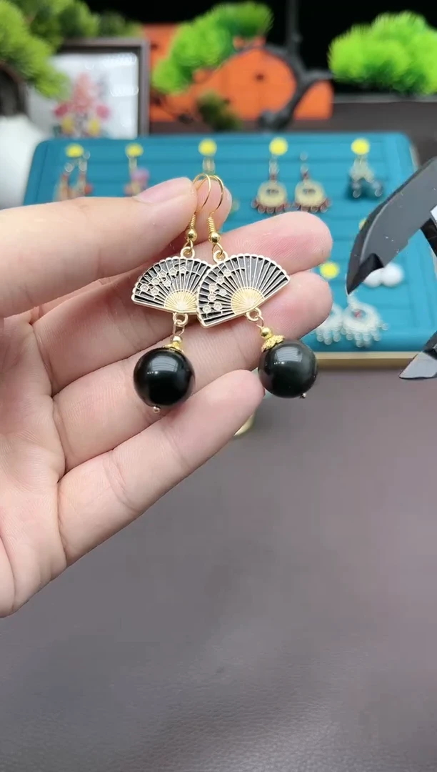 【闪购商品】黑曜岩耳饰银S925镶嵌433000