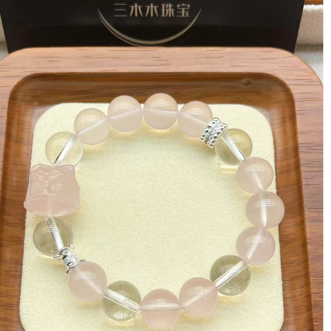 15天然水晶手串粉水晶白水晶女生手串原创设计款