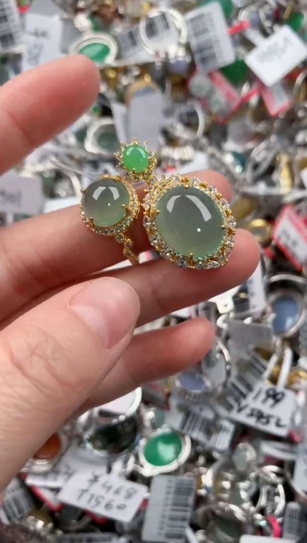 银S925镶嵌戒指翡翠222     3