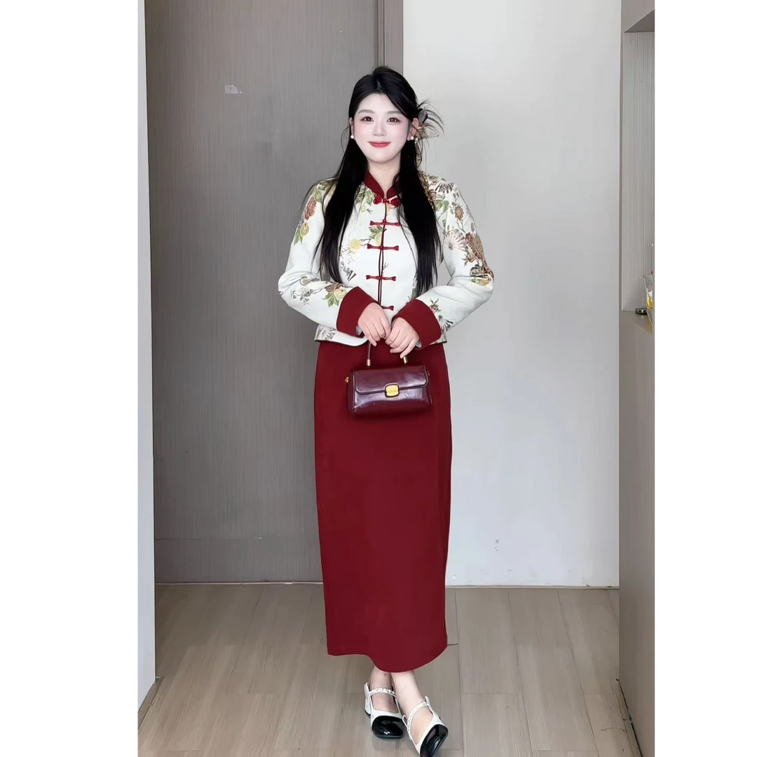【天禧红鸾】秋大码胖MM新中式国风复古提花改良敬酒服套装DM33159