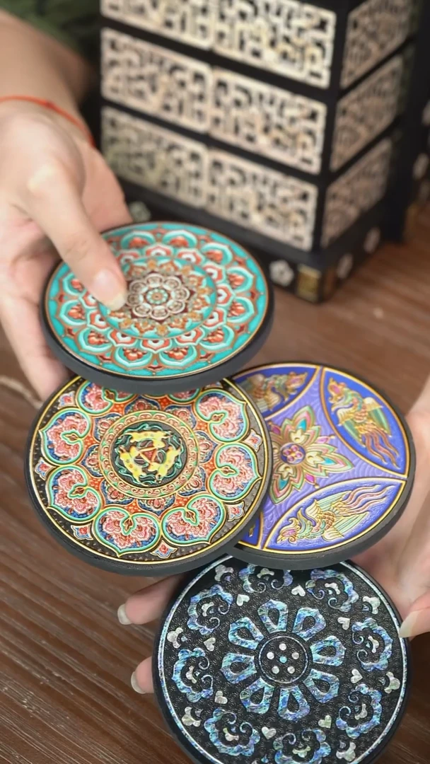 莲*子壹藏贰宝敦煌系类杯垫一套