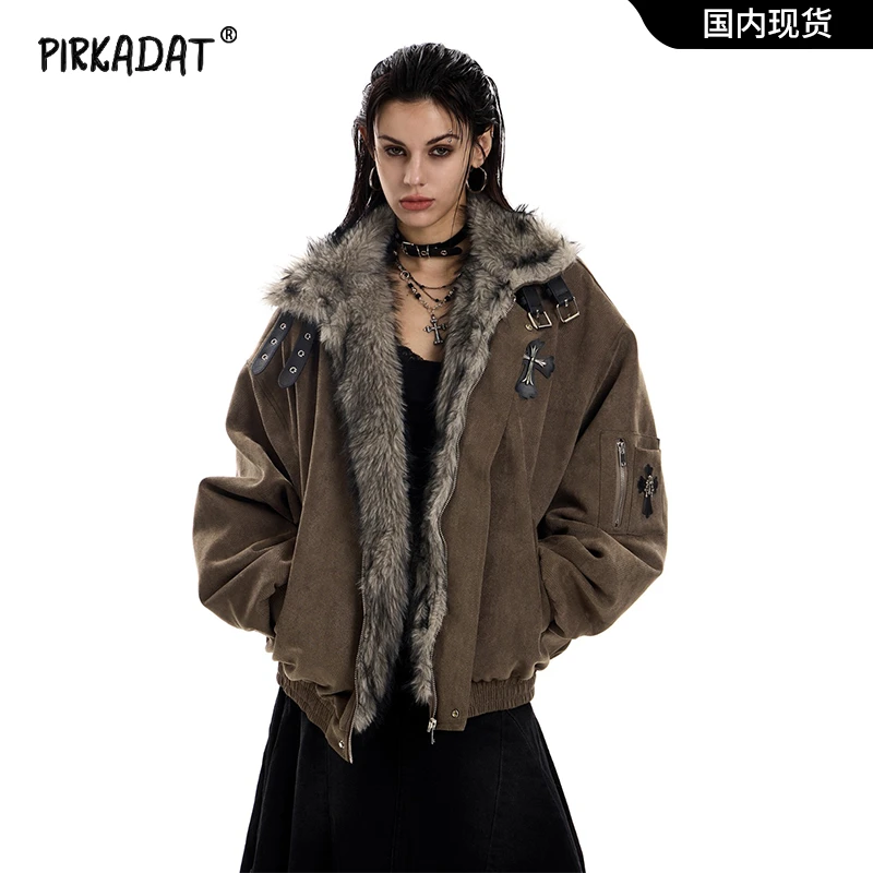 Pirkadat美式重磅座山雕外套男女同款潮流百搭棉服冬季加绒棉衣