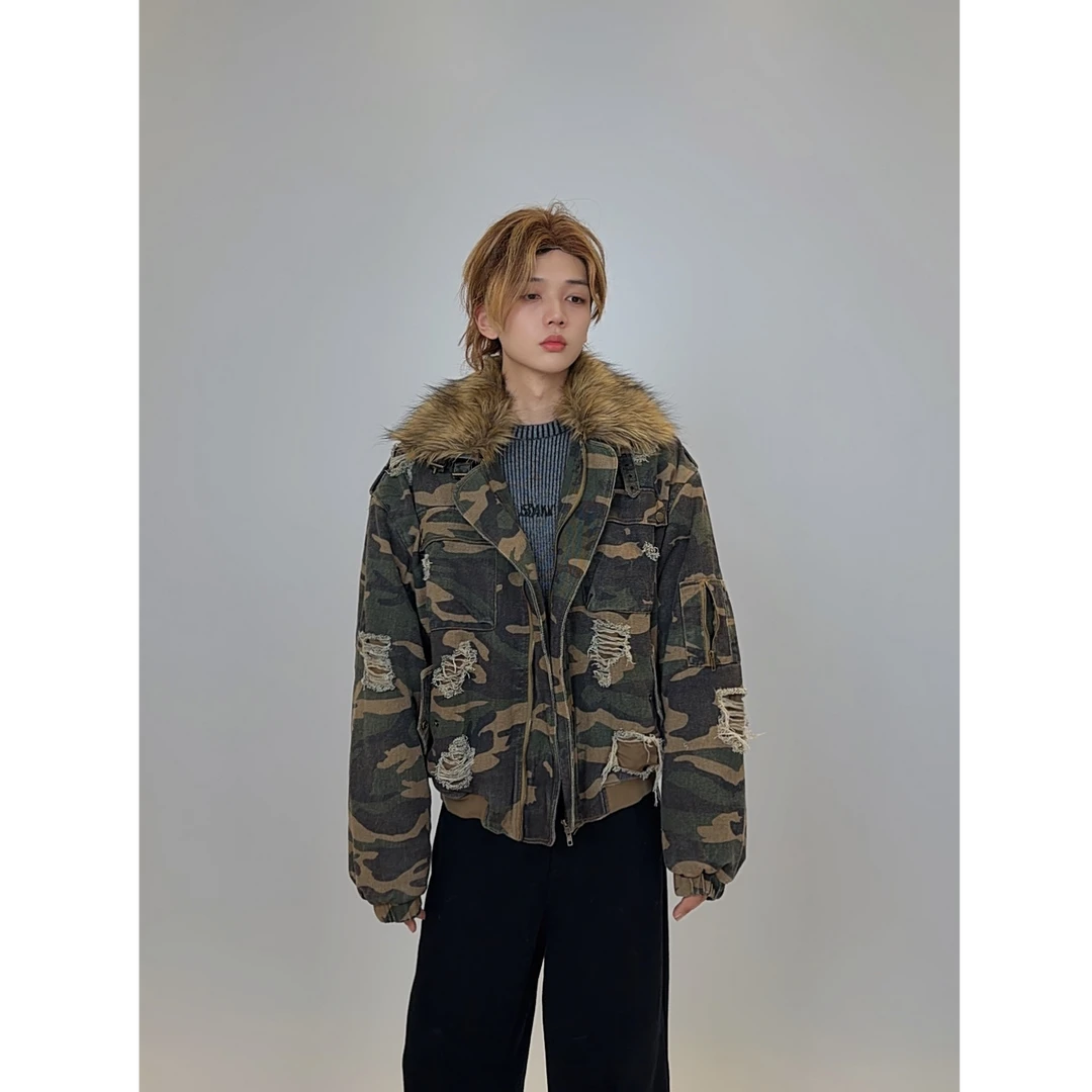 棉衣潮流合身休闲短款迷彩常规男士秋冬耐磨棉服男