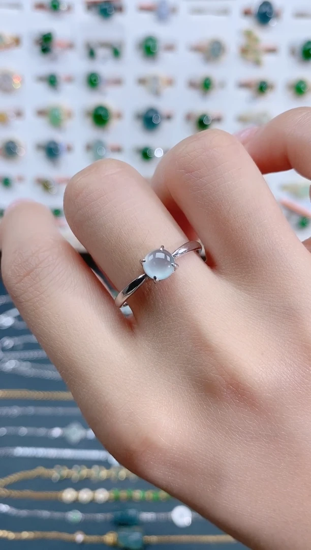 翡翠戒指银S925镶嵌天然翡翠