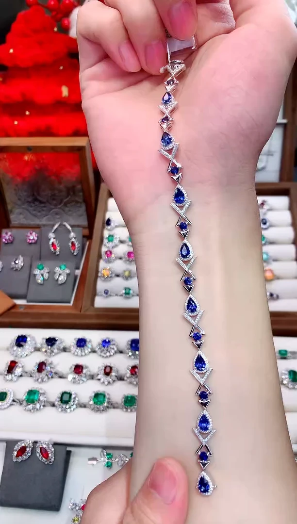 手链蓝宝石18K金镶嵌5.55ct/天然宝石/七天无理由