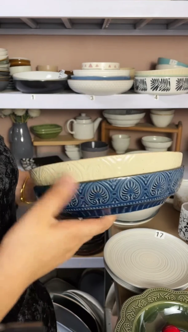 瓷微瑕（2个装）米蓝浮雕深盘套装