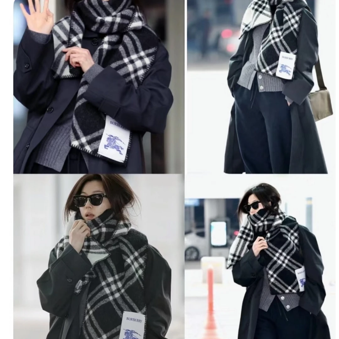 未使用 BURBERRY/博柏利 【念念特价】条纹装饰Logo贴布围巾 黑白