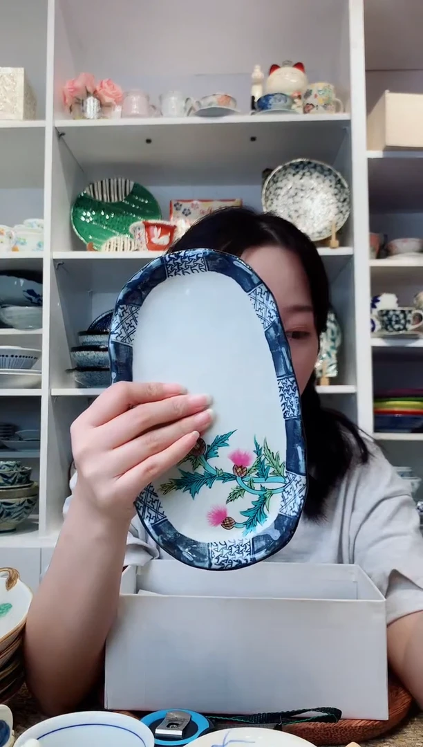 陶瓷【孤品】九谷花边长盘