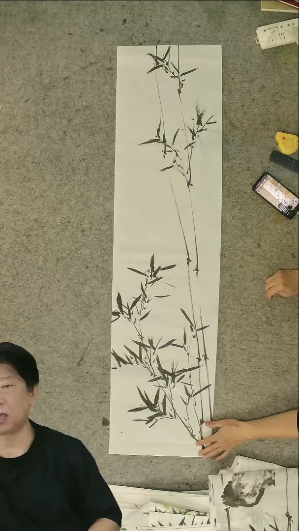 国画四尺对开  墨竹条屏 34*138cm