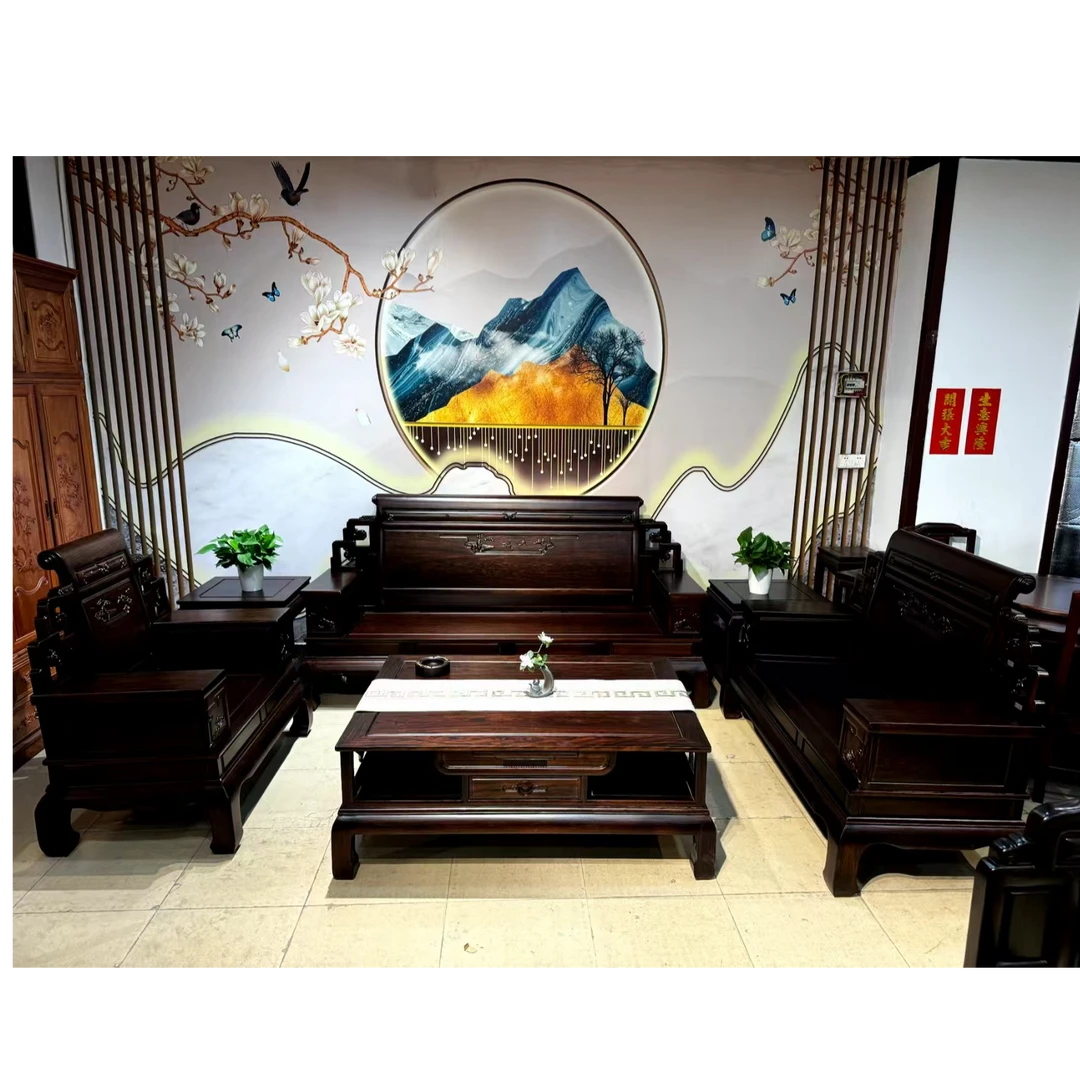 艺术榫卯结构非洲酸枝沙发雕花储物地柜桌椅酒店客厅沙发椅别墅