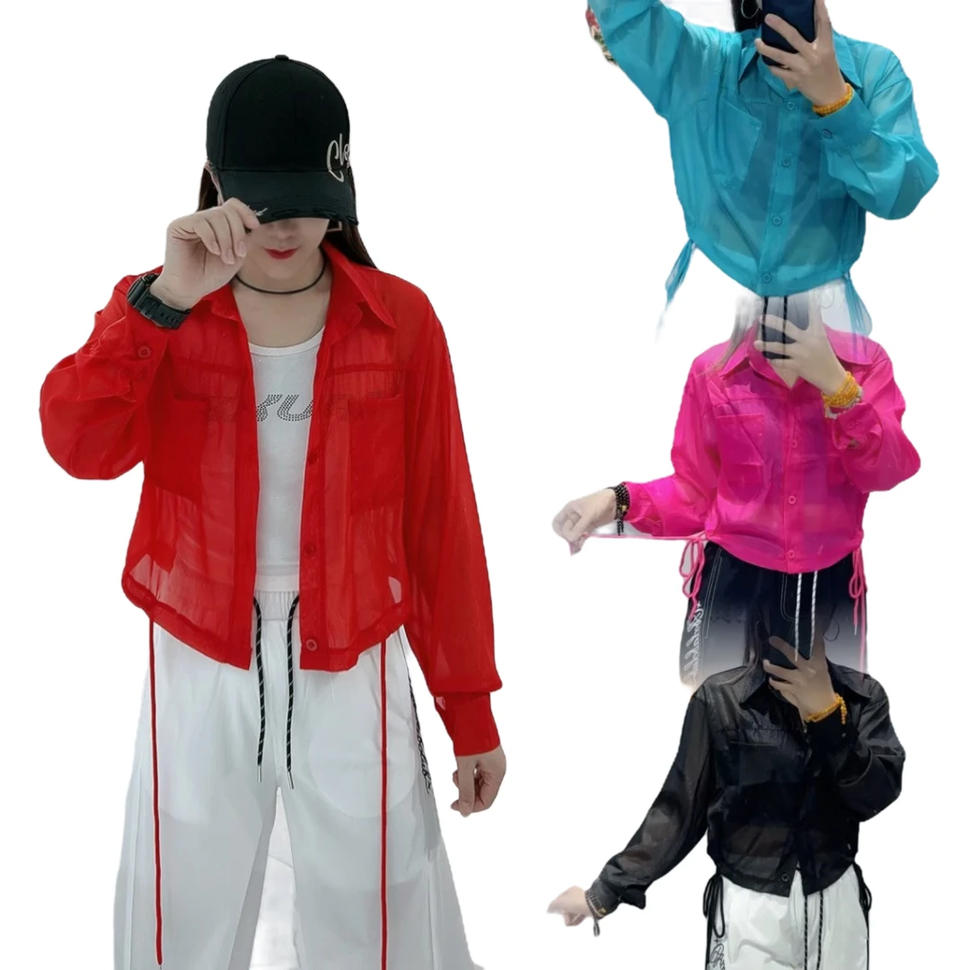 新品522款珍珠纱时尚短款防晒衬衫