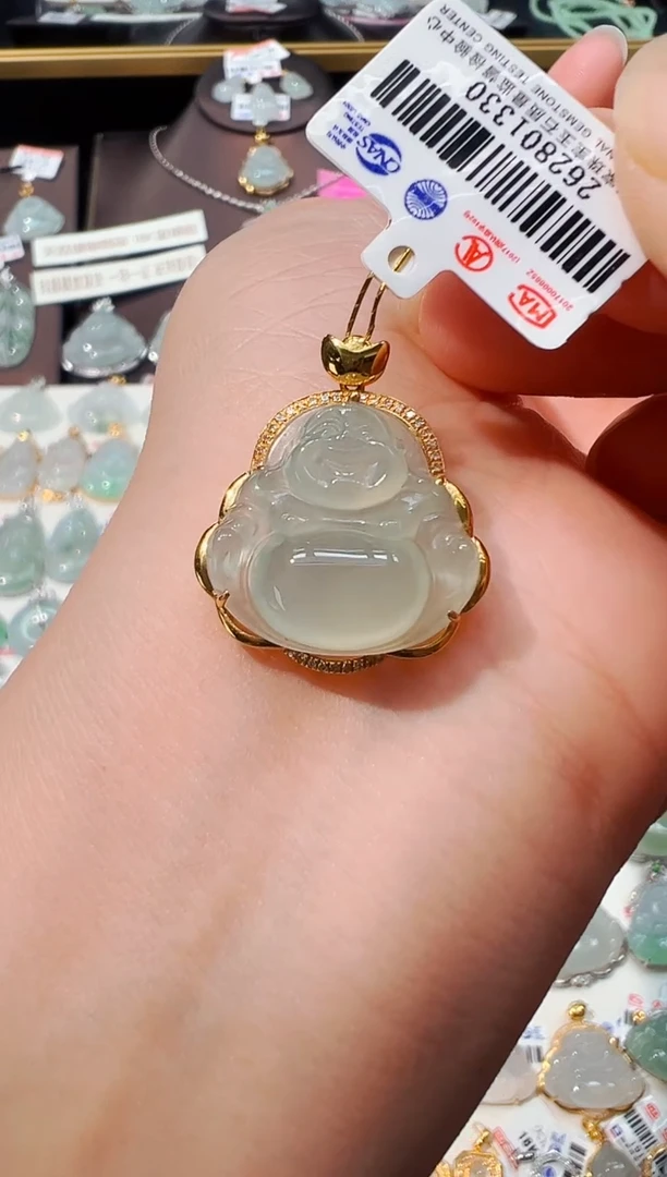 翡翠18K金镶嵌吊坠(不含链)佛公吊坠1330