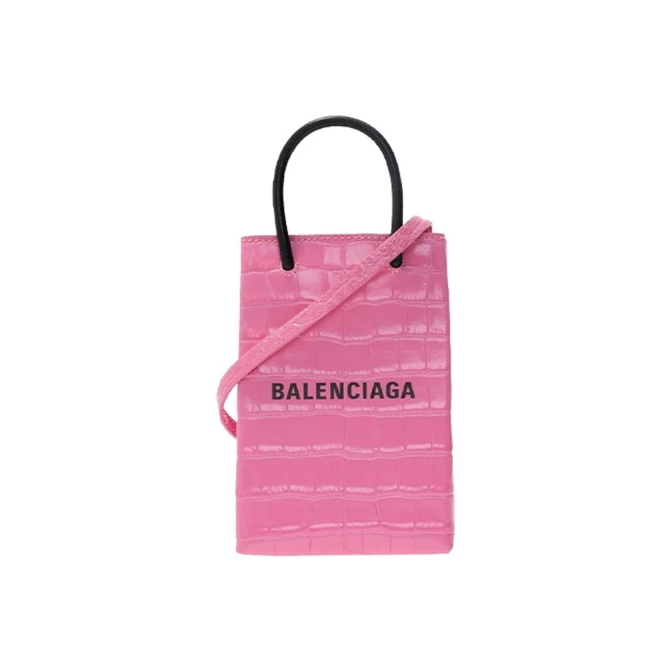 99新 Balenciaga/巴黎世家  mini托特粉色鳄鱼压纹