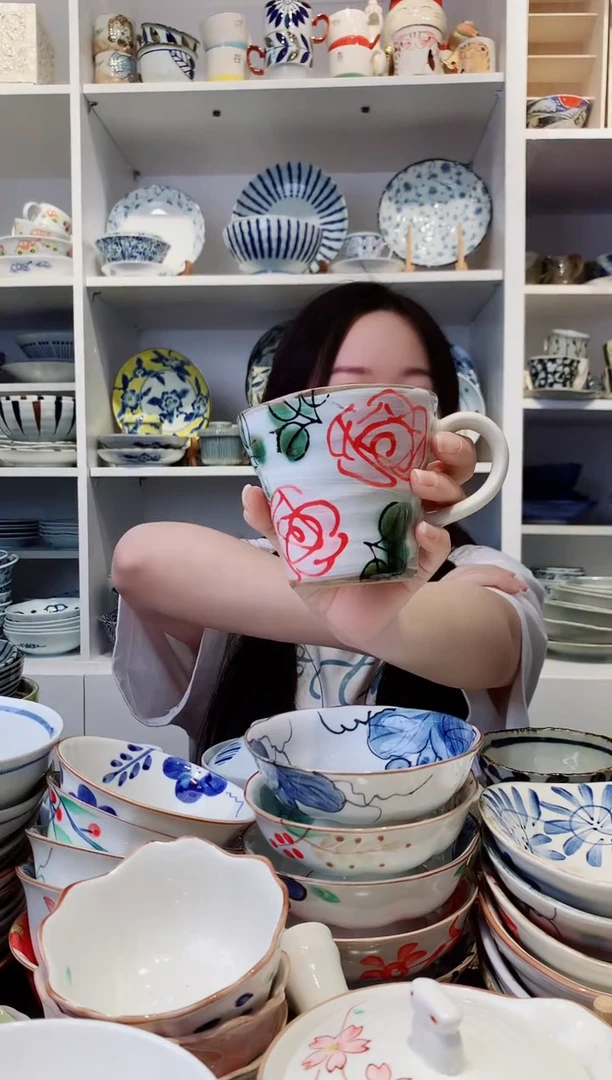 陶瓷微瑕玫瑰花杯子