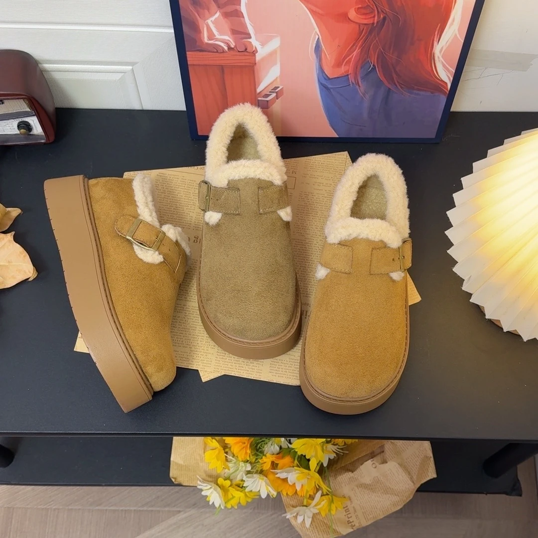网红厚底加绒勃肯鞋女2025年冬季新款百搭一脚蹬棉鞋保暖