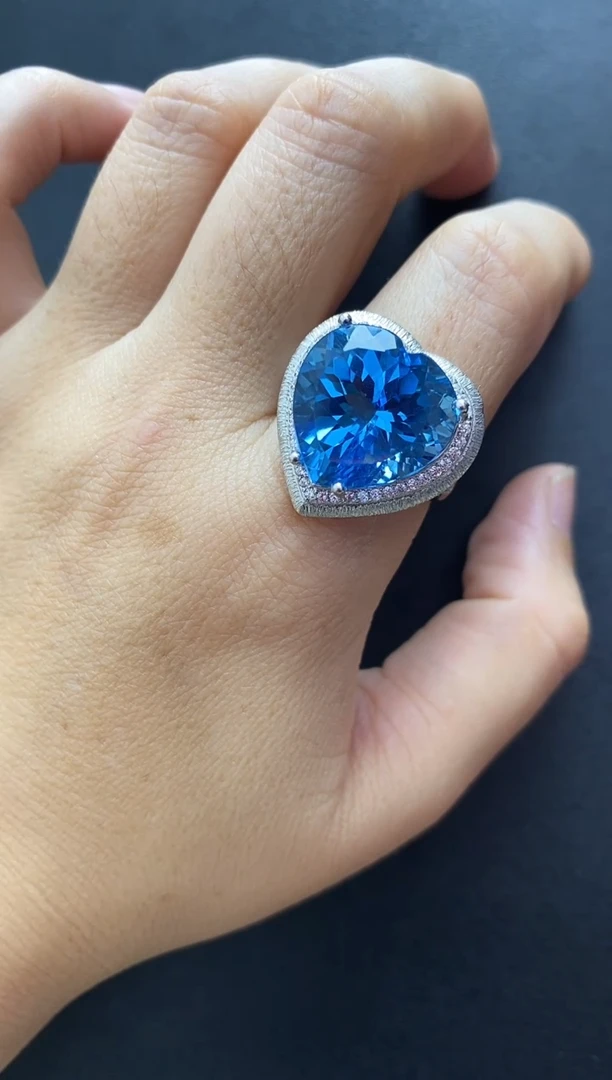 银S925镶嵌托帕石耳饰戒指