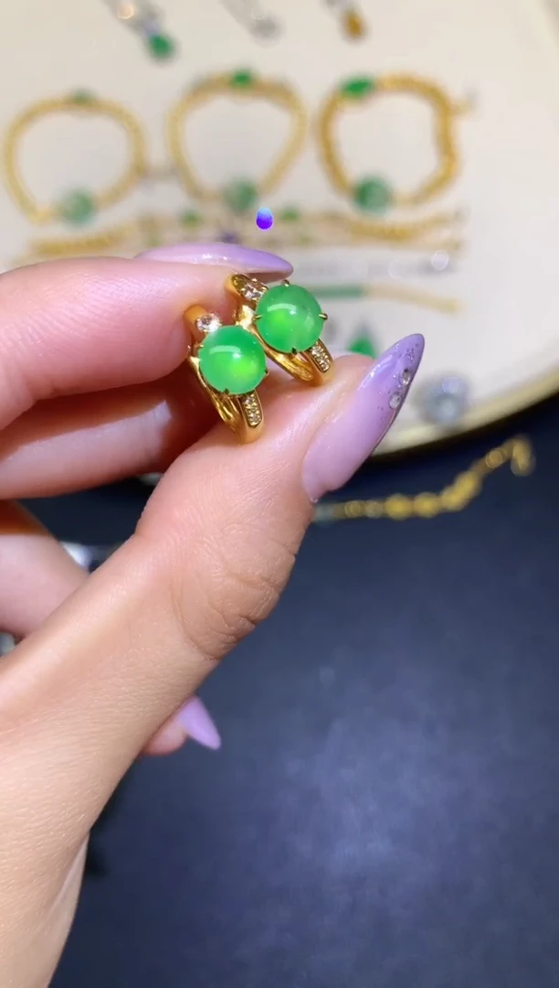 翡翠18K金镶嵌耳饰耳饰A279|4980