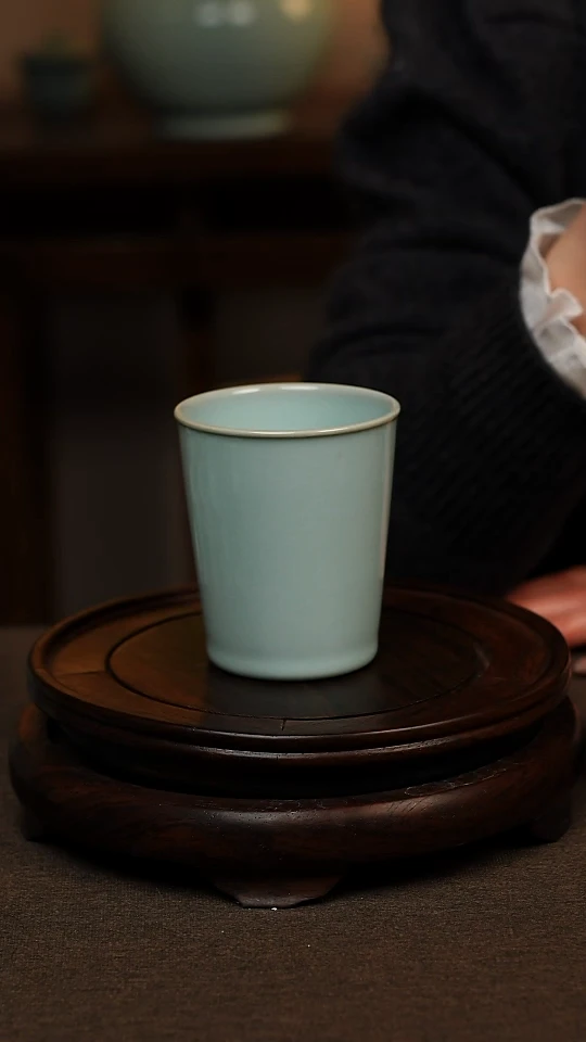 瓷片天青色全手工可乐杯200ml微瑕不带礼盒