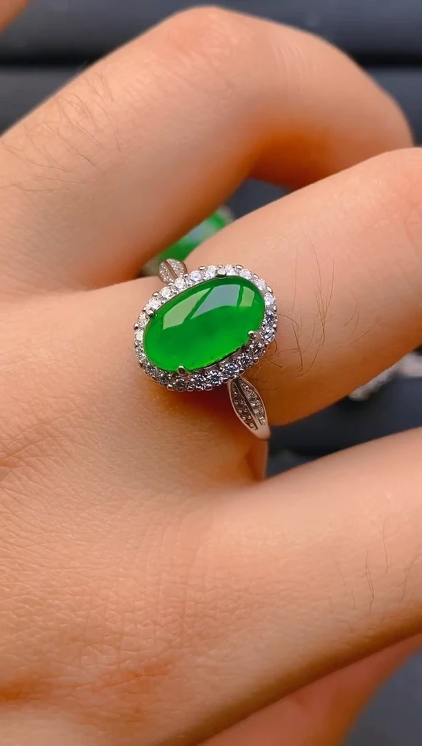 【闪购商品】翡翠戒指银S925镶嵌天然A货翡翠1