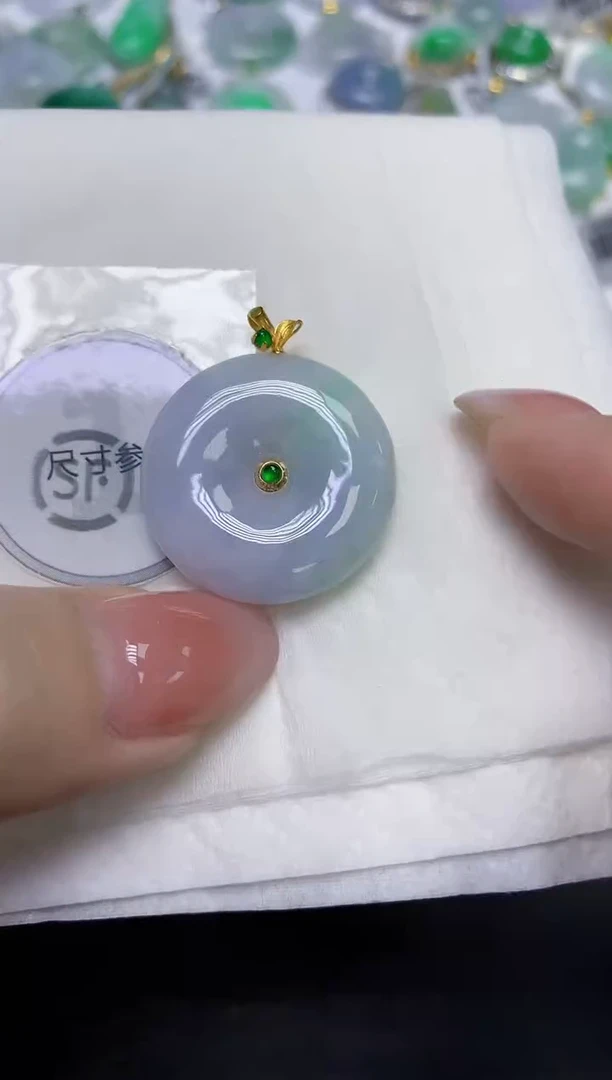 颈饰18K金镶嵌翡翠天然缅甸翡翠A货百元以上9元证书费自理