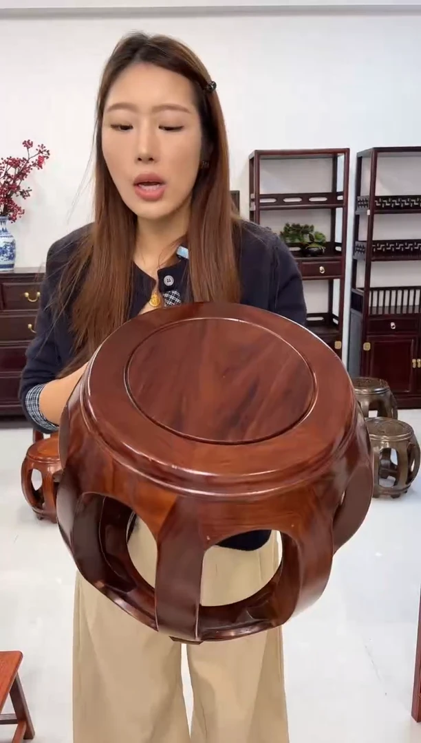 花梨木类家具2张亚花梨小号胡桃色鼓凳