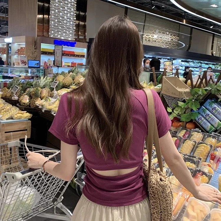 纯色短袖T恤女修身夏季新款短款韩系显瘦辣妹风时尚小众百搭气质