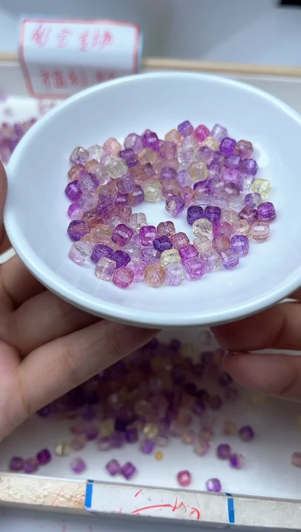 水晶珠宝半成品未镶嵌E510紫黄水晶方糖6mm20个9.9元