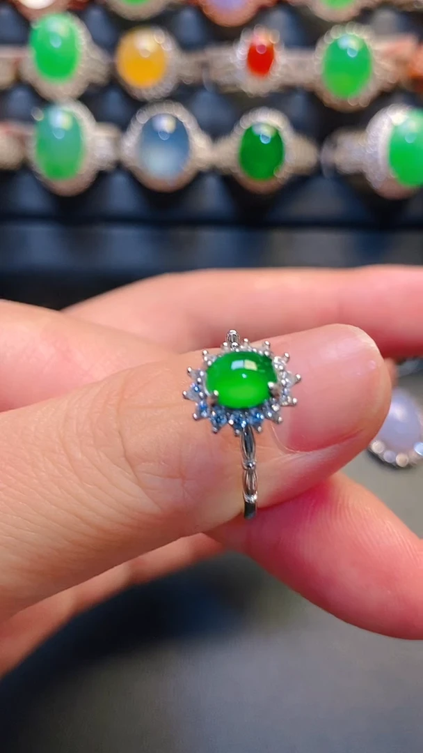 银S925镶嵌戒指翡翠天然