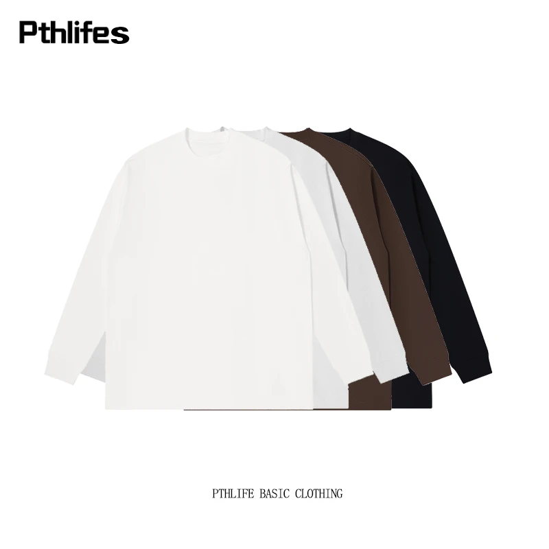 Pthlifes重磅300克纯棉基础款长袖男春秋季日系复古宽松打底衫