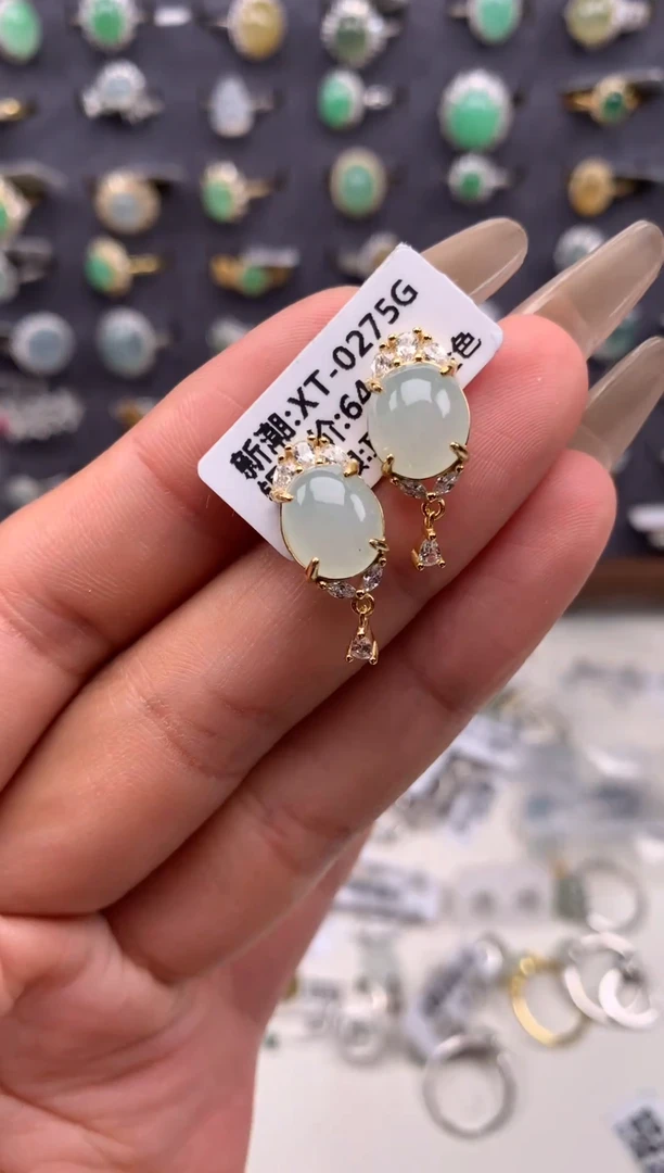 吊坠(不含链)银S925镶嵌翡翠耳饰