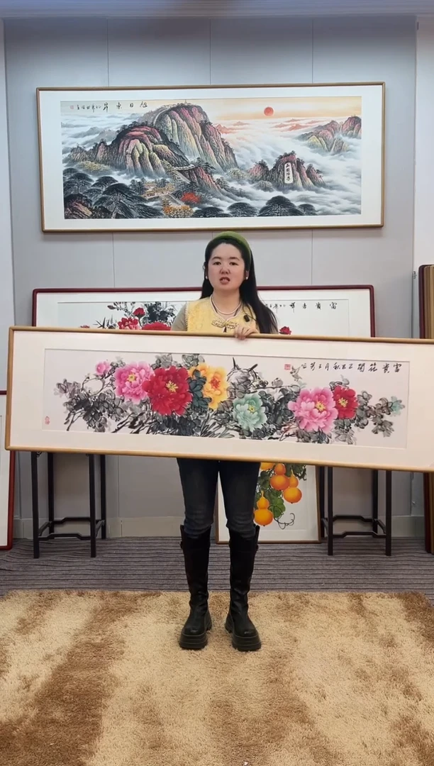 国画手绘牡丹162*47尺寸