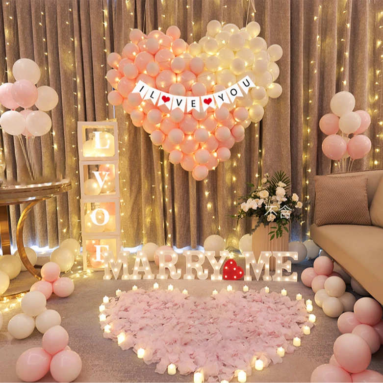 求婚惊喜浪漫场景网红装饰520七夕情人节告表白卧室LED灯气球布置