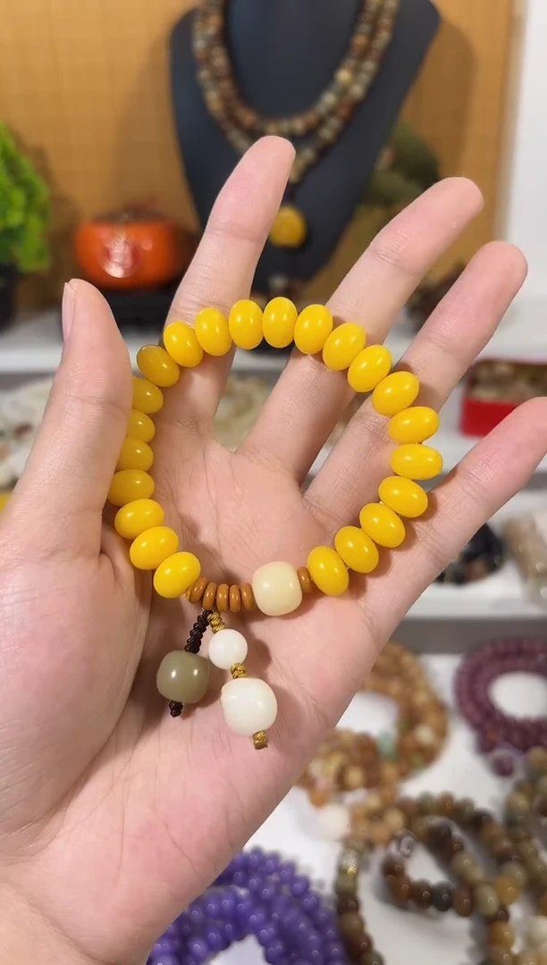 菩提根/象牙果手串卡8*11黄色算盘珠单圈手串