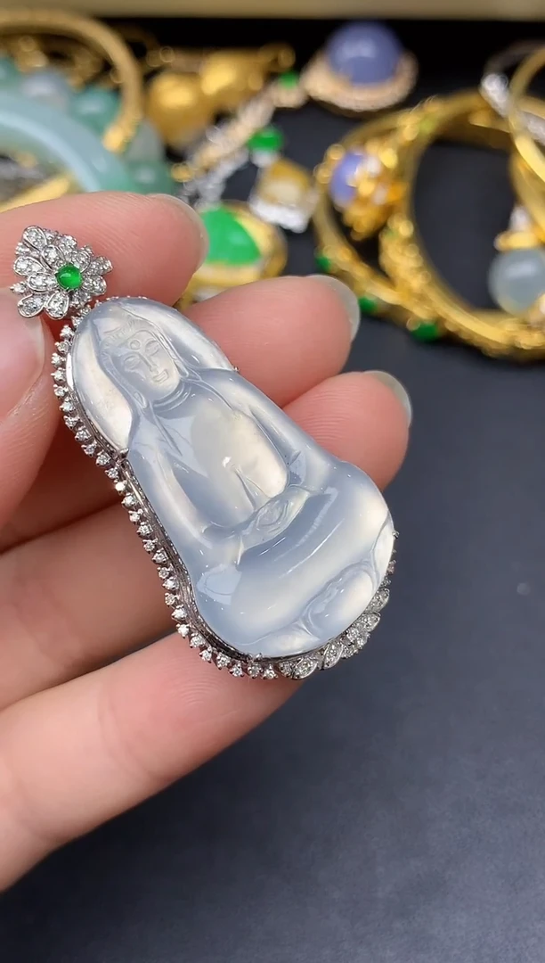 颈饰18K金镶嵌翡翠439-雪姐翡翠天天见