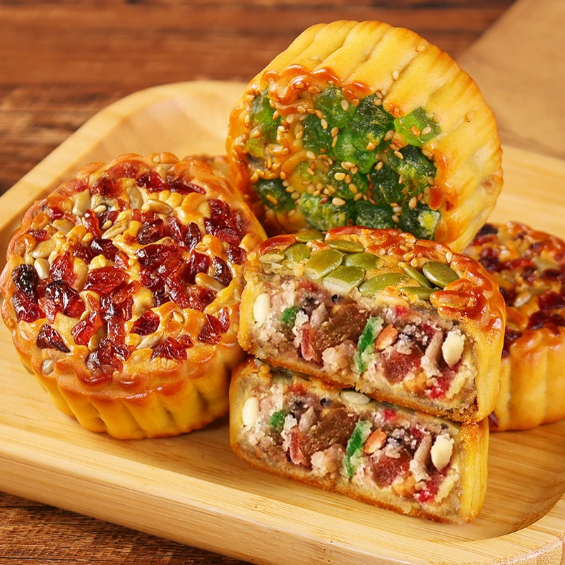 坚果五仁月饼鲁津园传统月饼厂家直销中秋送礼老五仁月饼80g