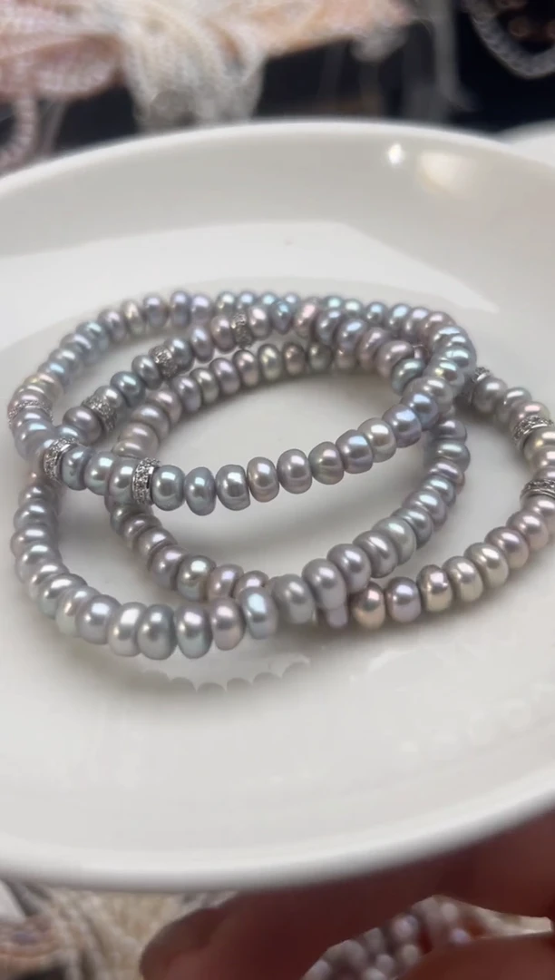 未镶嵌淡水珍珠福利强光*灰色手链（无核6mm+）