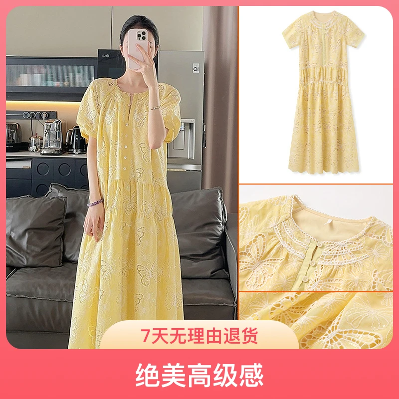 夏季新款蝴蝶镂空亮片细闪气质高贵碎花蕾丝中长款时尚连衣裙裙子