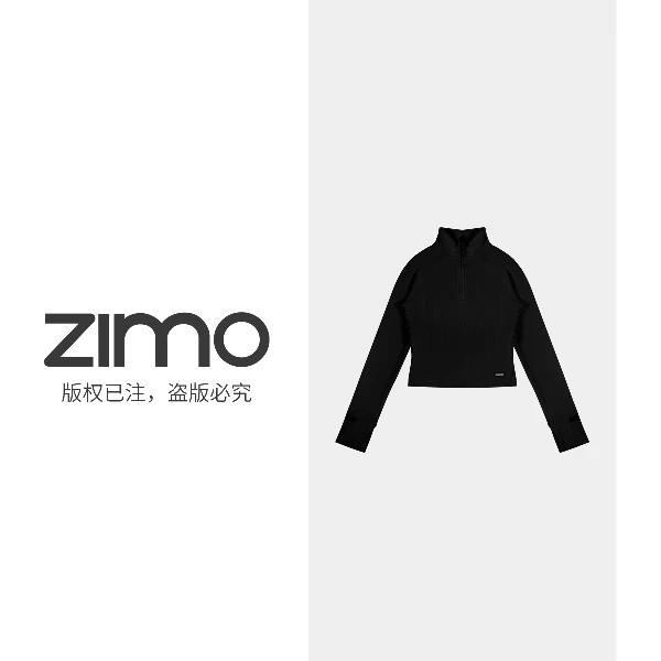 半拉链女士长袖经典黑160-zimo-瑜伽健身瑜伽服健服YFCX160