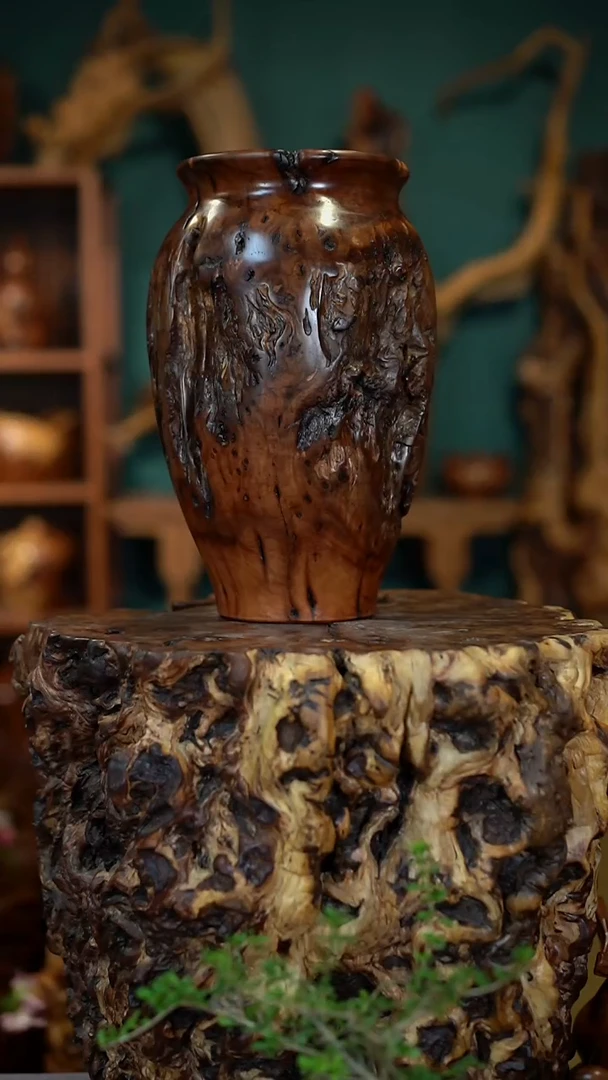 枣木雷击枣木画缸