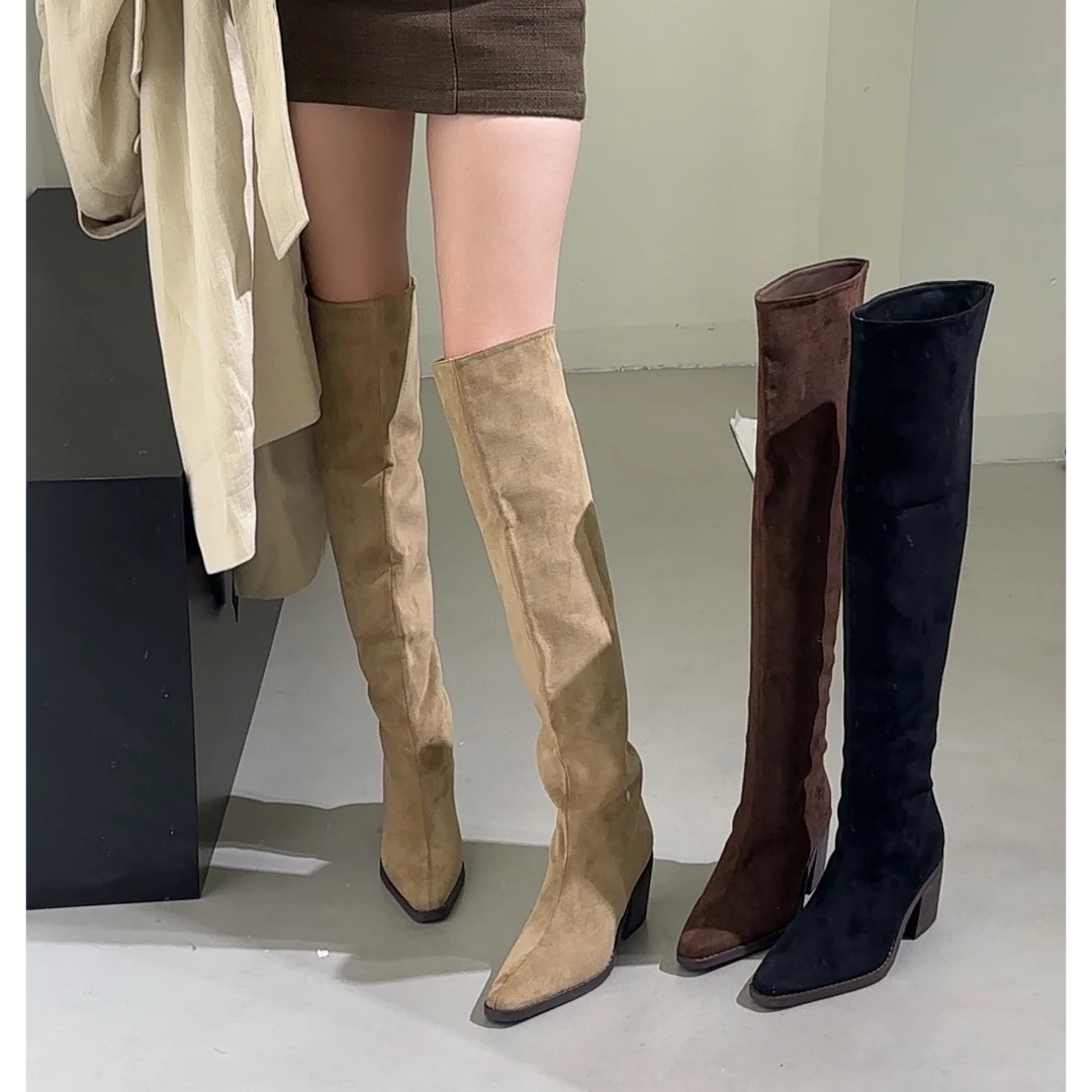 不挑腿型的过膝长靴！秋冬真皮粗跟堆堆靴多种穿法长筒骑士靴女