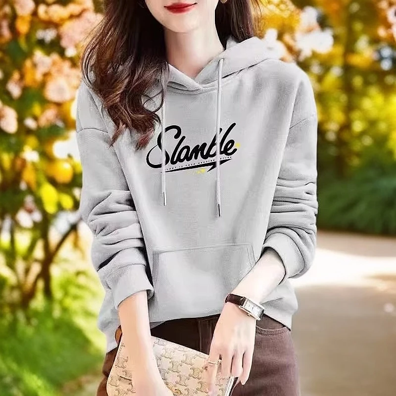 连帽卫衣女士春秋季纯棉时尚小众时尚减龄宽松显瘦薄款外套外穿衫