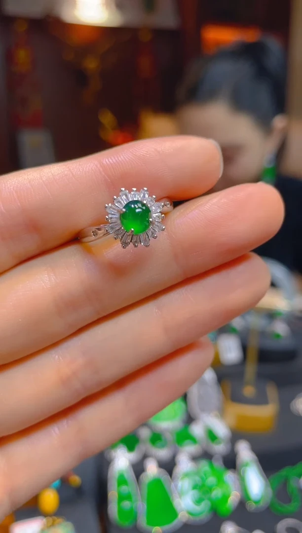 【闪购商品】翡翠戒指银S925镶嵌天然A货翡翠戒指000