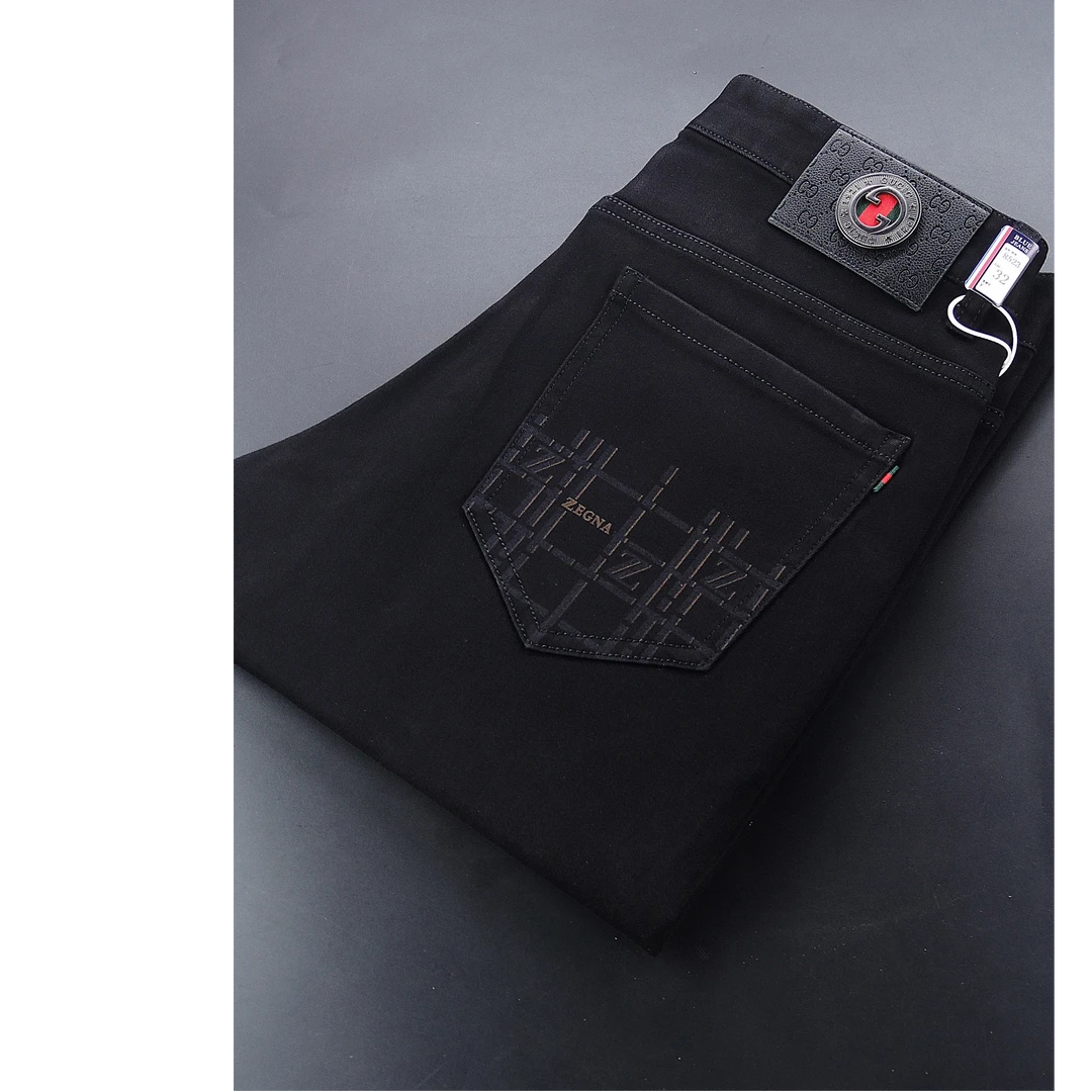 曼库帕娅秋冬款纯黑色男士牛仔裤弹力直筒修身小脚裤时尚休闲商务