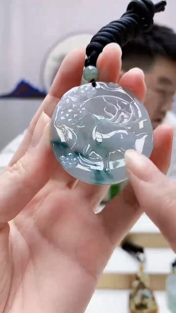 未镶嵌定制翡翠5028zm-毛货挂件鹿牌72