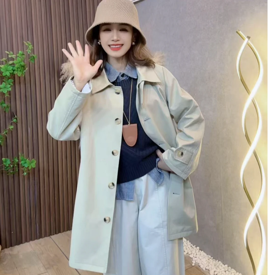 雅乐 2025小个子风衣外套春季新款时尚百搭翻领宽松纯色外套