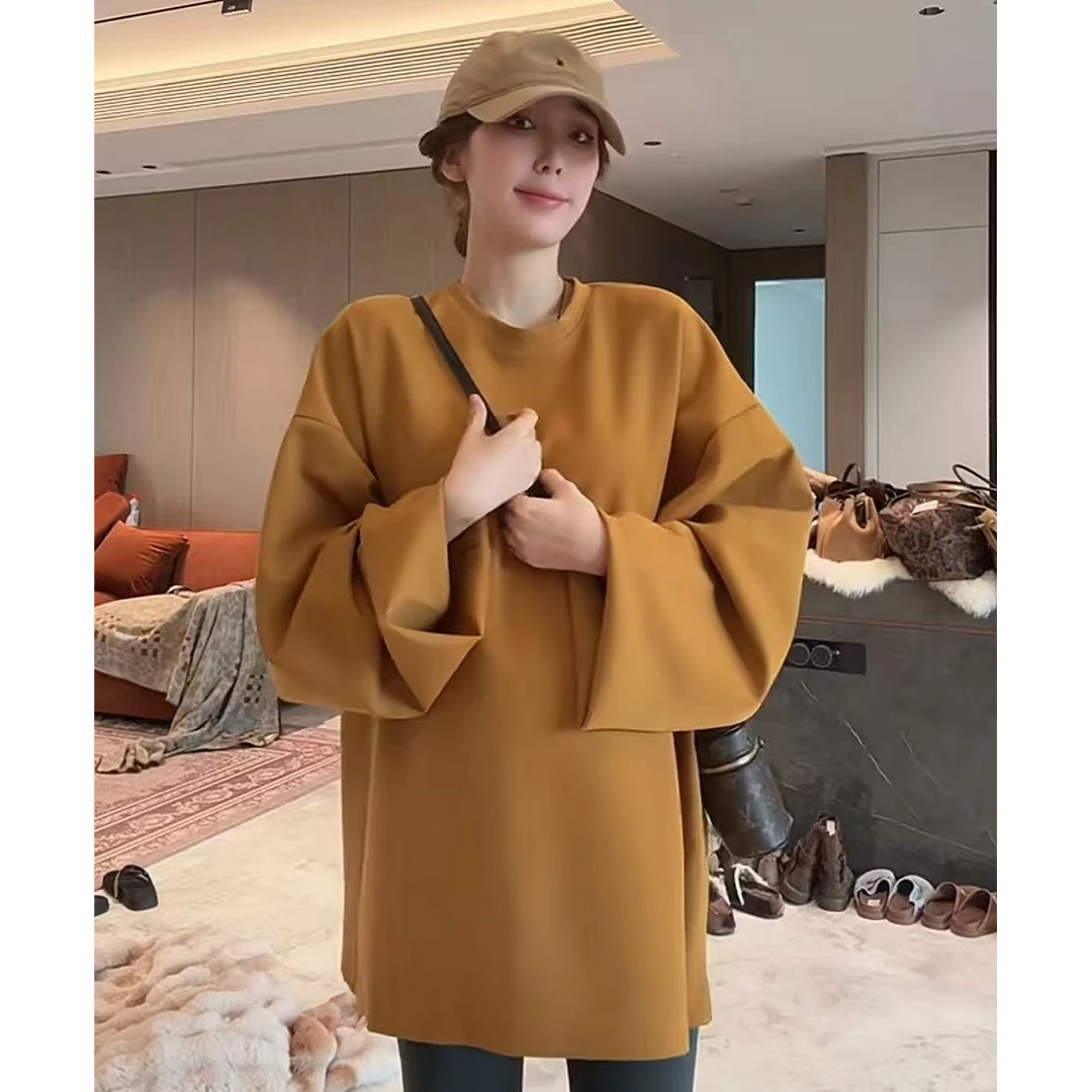 徐靖靖【奶皮卫衣】秋季简约长袖韩版休闲宽松T恤女显瘦上衣2509151